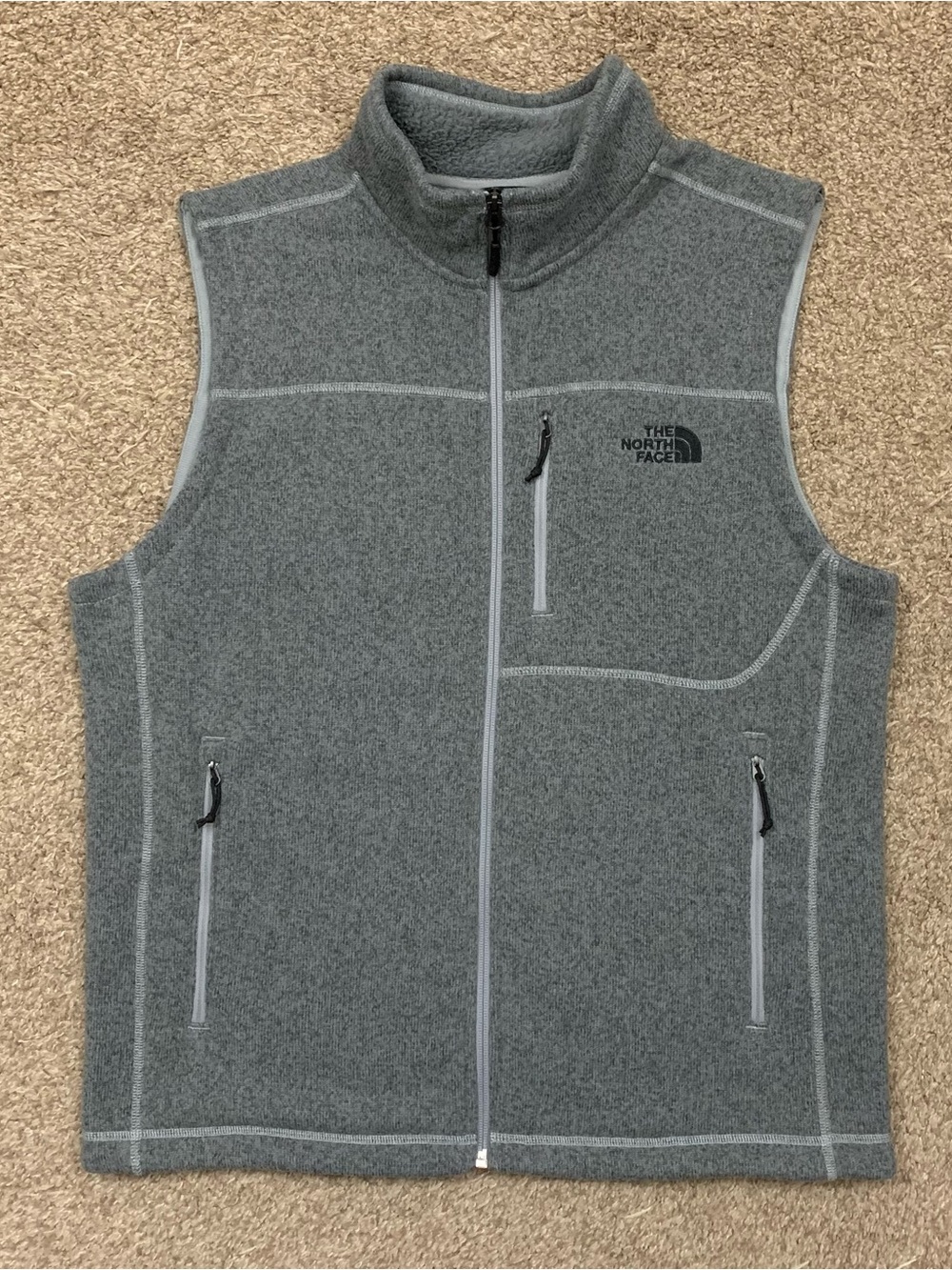 The North Face Vest Mens Large Gordon Lyons Gray Fleece Full Zip Hiking Outdoor